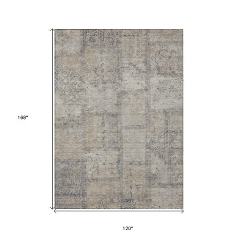 Homeroots 3' Beige Taupe And Brown Patchwork Washable Area Rug For Indoor Or Outdoor Spaces, Stylish & Durable 10' X 14' Polyester 581574