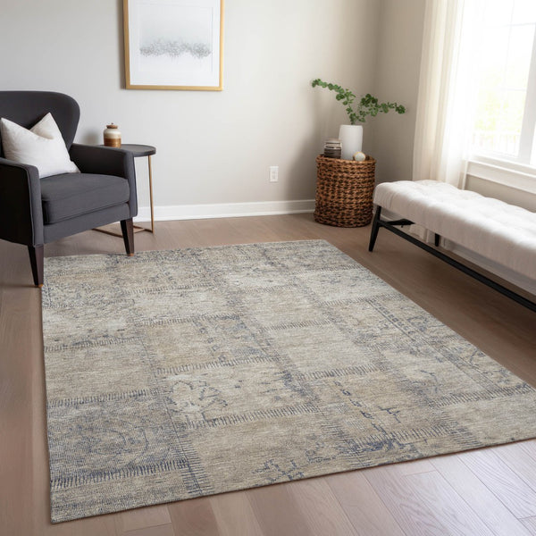 Homeroots 3' Beige Taupe And Brown Patchwork Washable Area Rug For Indoor Or Outdoor Spaces, Stylish & Durable 10' X 14' Polyester 581574