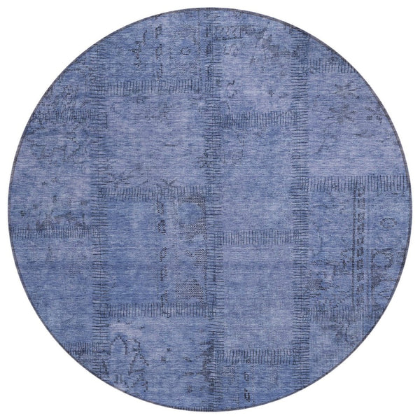 HomeRoots 5' Denim Blue and Sky Blue Patchwork Area Rug - Durable, Washable for Indoor and Outdoor Use 8' Round 581583