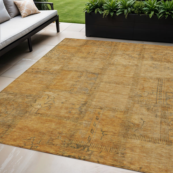 Homeroots 3' Beige Taupe And Brown Patchwork Washable Area Rug For Indoor Or Outdoor Spaces, Stylish & Durable 5' X 8' Polyester 581588