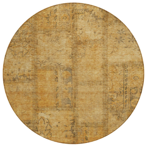 HomeRoots 5' Patchwork Area Rug in Peach, Gray & Charcoal – Washable, Stylish, Indoor/Outdoor Durability 8' Round 581589