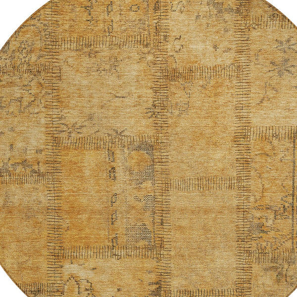 Homeroots 3' Beige Taupe And Brown Patchwork Washable Area Rug For Indoor Or Outdoor Spaces, Stylish & Durable 8' Round Polyester 581589