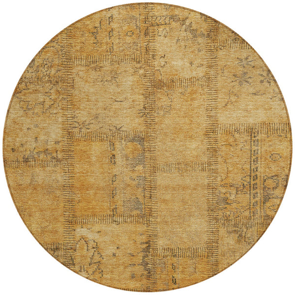 Homeroots 3' Beige Taupe And Brown Patchwork Washable Area Rug For Indoor Or Outdoor Spaces, Stylish & Durable 8' Round Polyester 581589