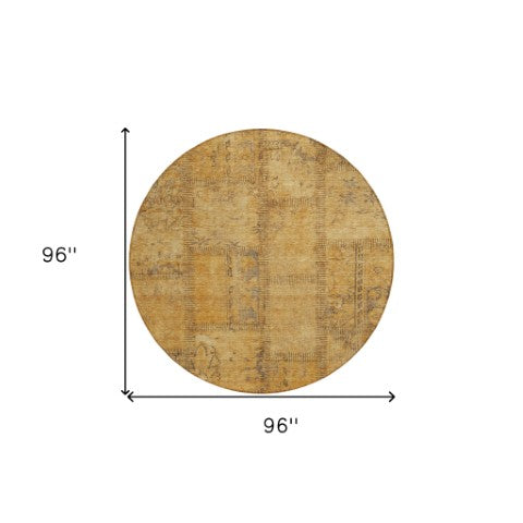 Homeroots 3' Beige Taupe And Brown Patchwork Washable Area Rug For Indoor Or Outdoor Spaces, Stylish & Durable 8' Round Polyester 581589
