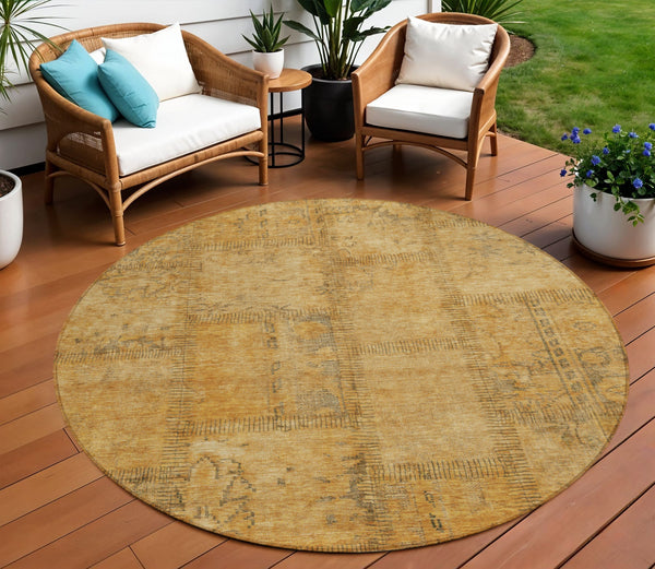 Homeroots 3' Beige Taupe And Brown Patchwork Washable Area Rug For Indoor Or Outdoor Spaces, Stylish & Durable 8' Round Polyester 581589
