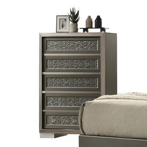 English Elm Contemporary Chic Five-Drawer Chest with Chrome Legs, High-Gloss Coating, Smooth Modern Design Dark Gray 37 L x 22 W x 54 H B2741P369859