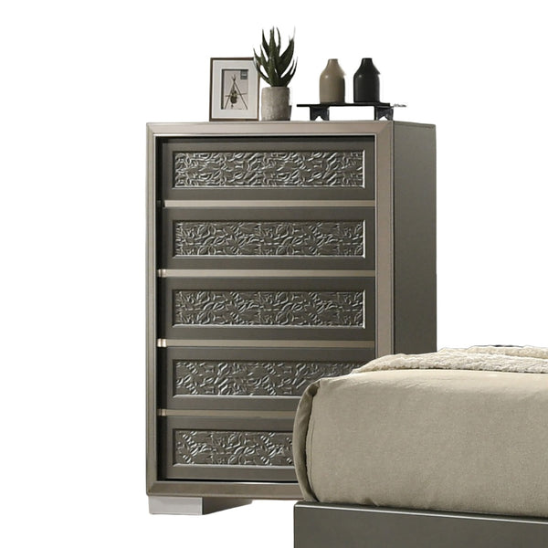 English Elm Contemporary Chic Five-Drawer Chest with Chrome Legs, High-Gloss Coating, Smooth Modern Design Dark Gray 37 L x 22 W x 54 H B2741P369859