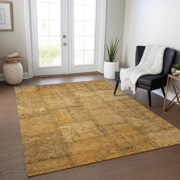 Homeroots 3' Beige Taupe And Brown Patchwork Washable Area Rug For Indoor Or Outdoor Spaces, Stylish & Durable 8' X 10' Polyester 581590