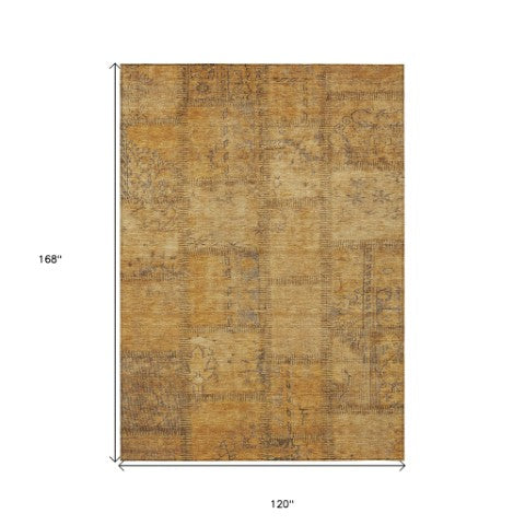 Homeroots 3' Beige Taupe And Brown Patchwork Washable Area Rug For Indoor Or Outdoor Spaces, Stylish & Durable 10' X 14' Polyester 581592