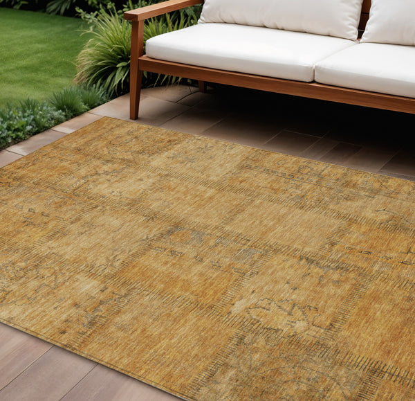Homeroots 3' Beige Taupe And Brown Patchwork Washable Area Rug For Indoor Or Outdoor Spaces, Stylish & Durable 10' X 14' Polyester 581592