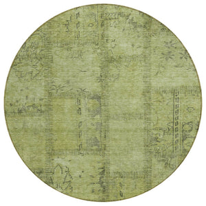 HomeRoots 5' Patchwork Area Rug in Fern and Artichoke Green - Durable, Washable, Indoor/Outdoor Essential 8' Round 581595