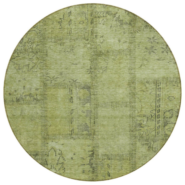 HomeRoots 5' Patchwork Area Rug in Fern and Artichoke Green - Durable, Washable, Indoor/Outdoor Essential 8' Round 581595