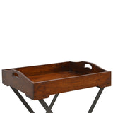 English Elm Solid Wood Tray With Cross Iron Base