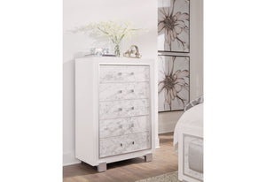 English Elm SKYE Marble White Chest with Marble-Style Drawer Fronts, Solid Wood Build, Spacious Drawers, Knob Hardware B201P215930