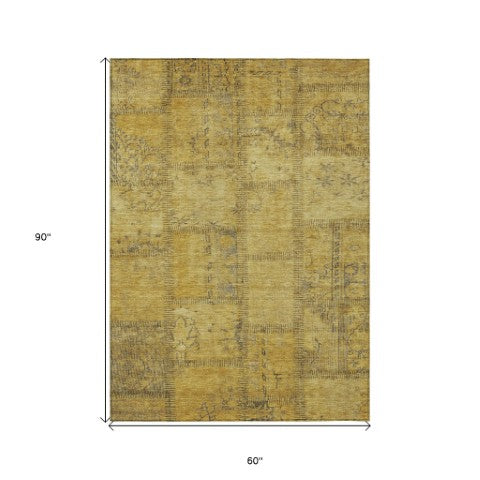 Homeroots 3' Beige Taupe And Brown Patchwork Washable Area Rug For Indoor Or Outdoor Spaces, Stylish & Durable 5' X 8' Polyester 581600