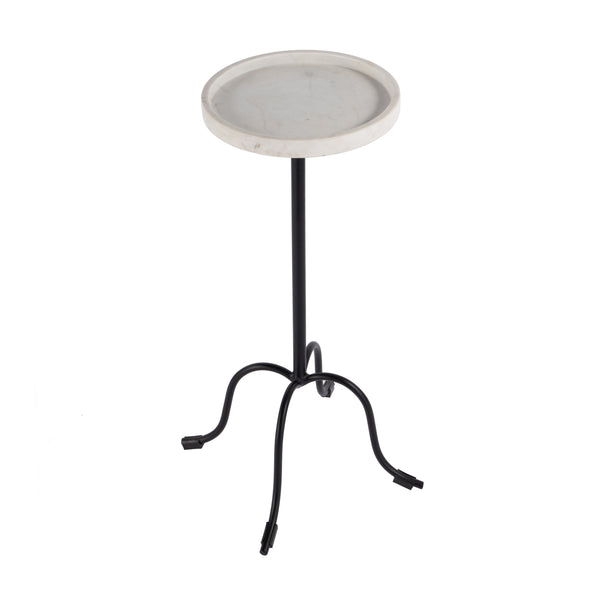 Butler Specialty Berlin Luxurious Round Marble Side Table With Sturdy Iron Base - Perfect Accent For Any Room White And Black Iron,Marble 5816025-butler