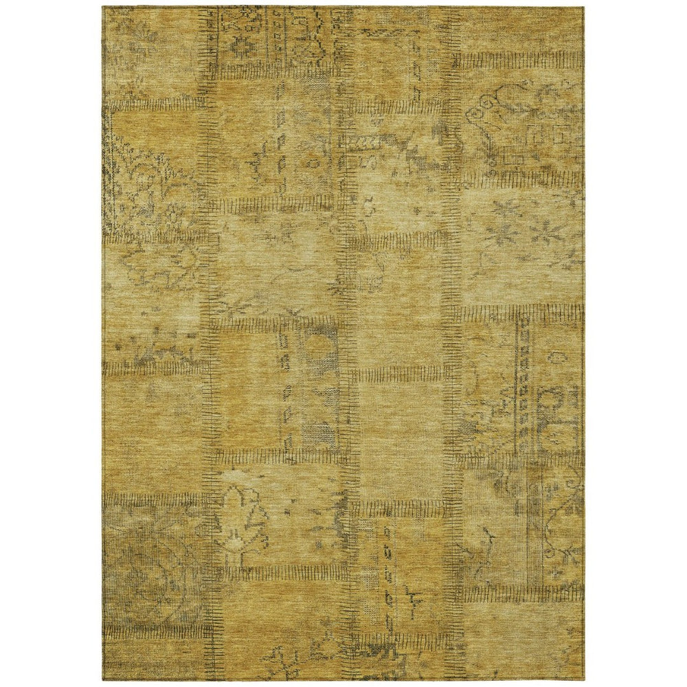 HomeRoots 5' Patchwork Gold and Gray Area Rug - Stylish, Washable Design for Indoor and Outdoor Spaces 8' X 10' 581602