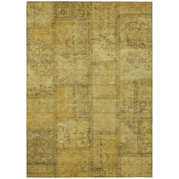 HomeRoots 5' Patchwork Gold and Gray Area Rug - Stylish, Washable Design for Indoor and Outdoor Spaces 8' X 10' 581602