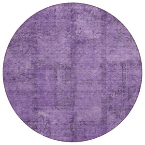 HomeRoots 5' Stylish Purple Eggplant and Gray Patchwork Area Rug - Washable, Durable, Indoor/Outdoor Comfort 8' Round 581607