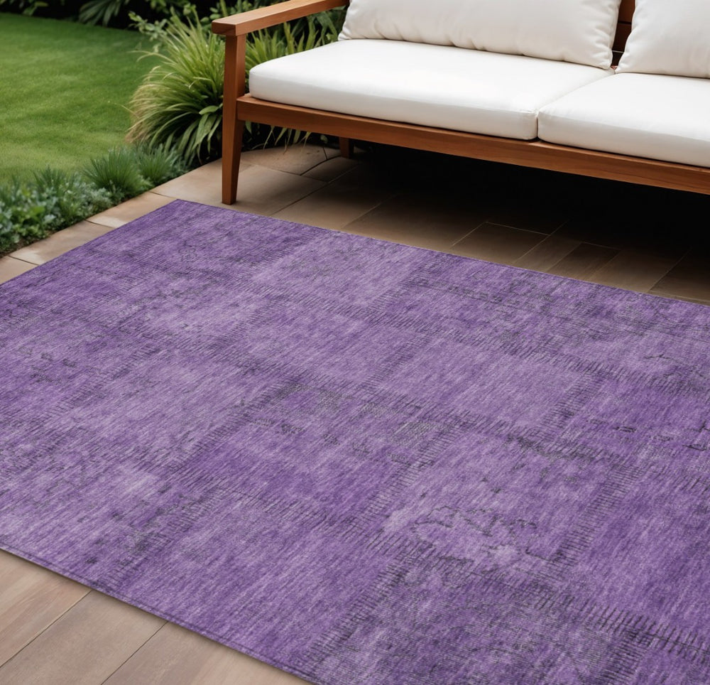 HomeRoots 9' Purple Eggplant and Gray Patchwork Indoor-Outdoor Area Rug - Stain-Resistant, Machine Washable, Versatile 9' X 12' 581609