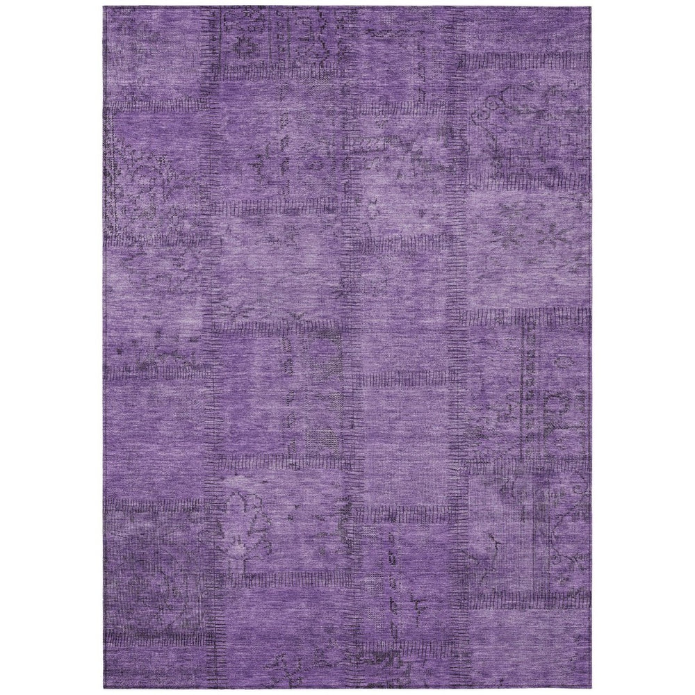 HomeRoots 9' Purple Eggplant and Gray Patchwork Indoor-Outdoor Area Rug - Stain-Resistant, Machine Washable, Versatile 9' X 12' 581609