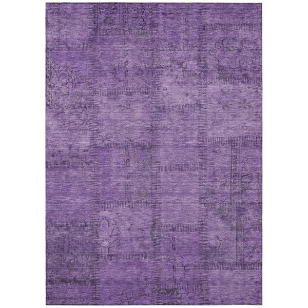 HomeRoots 9' Purple Eggplant and Gray Patchwork Indoor-Outdoor Area Rug - Stain-Resistant, Machine Washable, Versatile 9' X 12' 581609