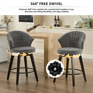 English Elm 008-Wing Upholstered Swivel Counter Stools Set of 2 with Solid Wood Legs, Chenille Comfort & 250lb Capacity DARK GREY W2636P239834