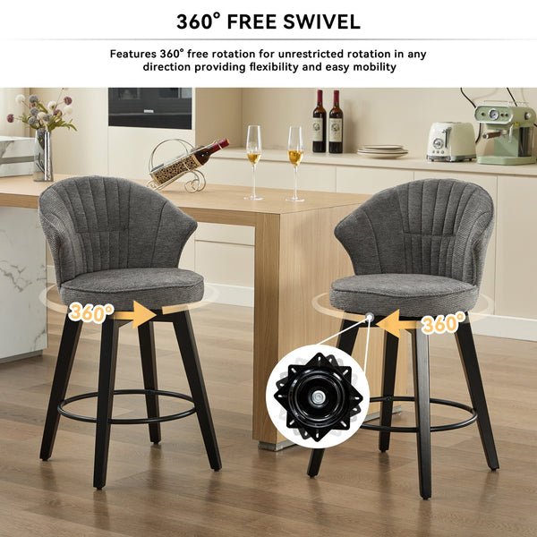 English Elm 008-Wing Upholstered Swivel Counter Stools Set of 2 with Solid Wood Legs, Chenille Comfort & 250lb Capacity DARK GREY W2636P239834