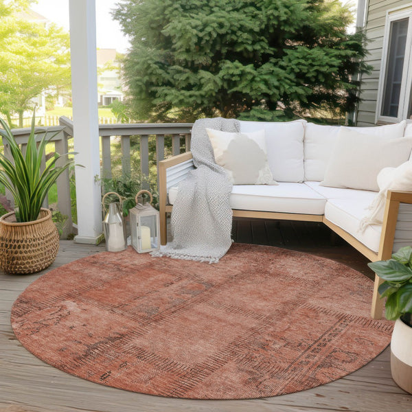 Homeroots 3' Beige Taupe And Brown Patchwork Washable Area Rug For Indoor Or Outdoor Spaces, Stylish & Durable 8' Round Polyester 581613