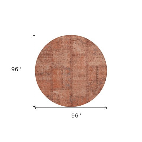 Homeroots 3' Beige Taupe And Brown Patchwork Washable Area Rug For Indoor Or Outdoor Spaces, Stylish & Durable 8' Round Polyester 581613