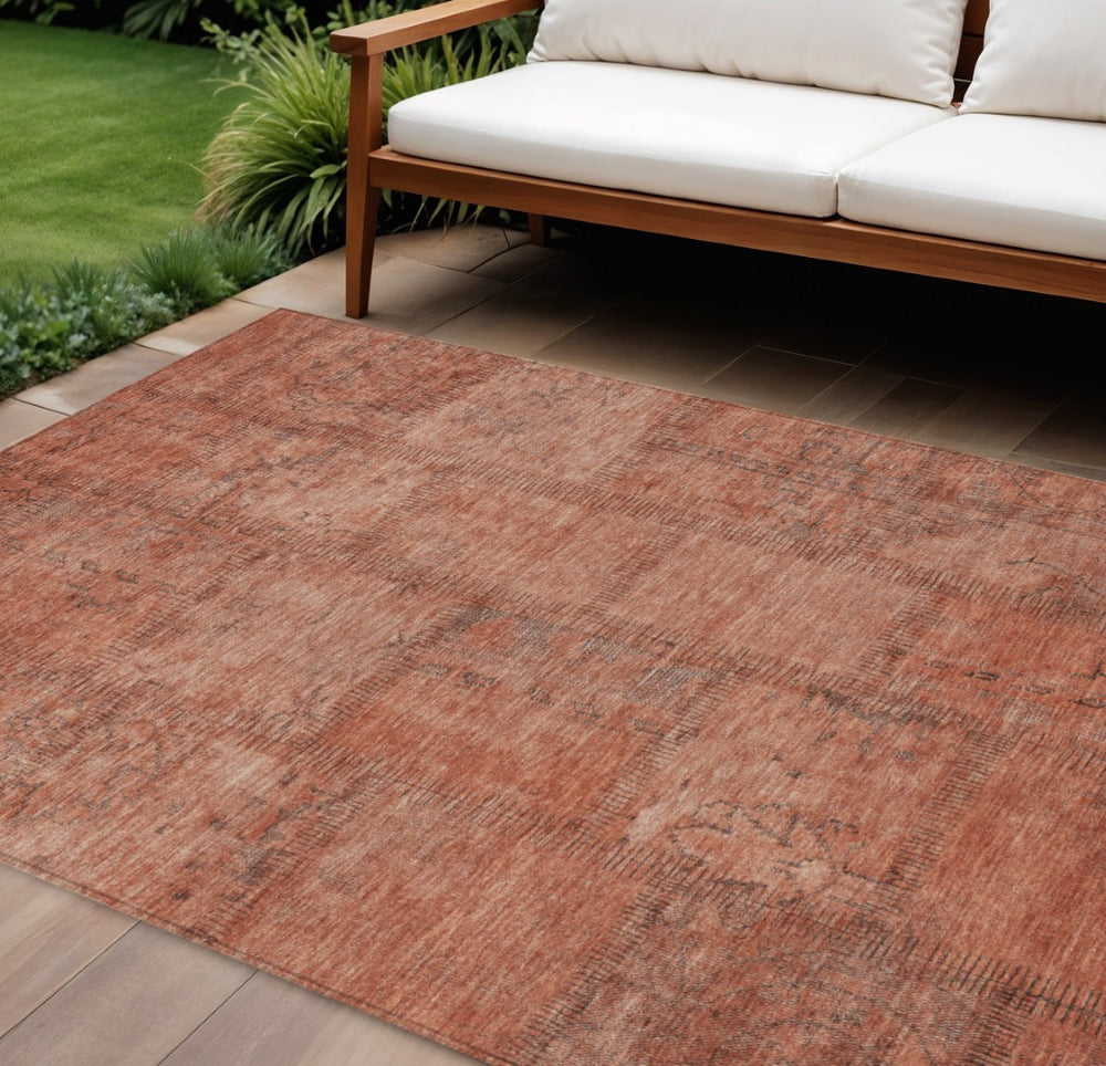 HomeRoots 9' Salmon Copper and Gray Patchwork Area Rug - Stylish, Washable Design for Indoor & Outdoor Use 9' X 12' 581615