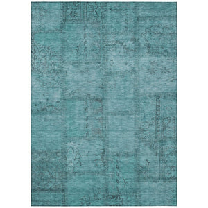 HomeRoots 5' Vibrant Teal Blue Aqua Patchwork Washable Area Rug for Indoor & Outdoor Spaces, Stain-Resistant 10' X 14' 581622