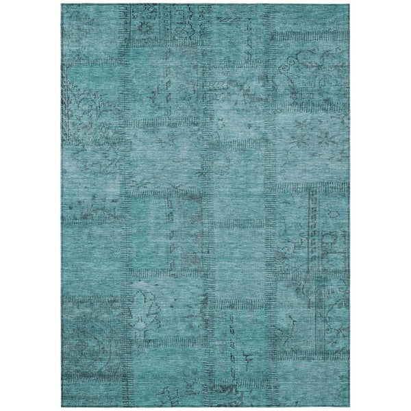 HomeRoots 5' Vibrant Teal Blue Aqua Patchwork Washable Area Rug for Indoor & Outdoor Spaces, Stain-Resistant 10' X 14' 581622