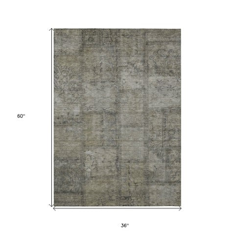 Homeroots 3' Beige Taupe And Brown Patchwork Washable Area Rug For Indoor Or Outdoor Spaces, Stylish & Durable 3' X 5' Polyester 581623