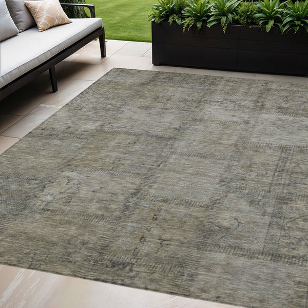 HomeRoots 5' Taupe Brown and Beige Patchwork Area Rug - Durable, Washable Design for Indoor and Outdoor Spaces 5' X 8' 581624