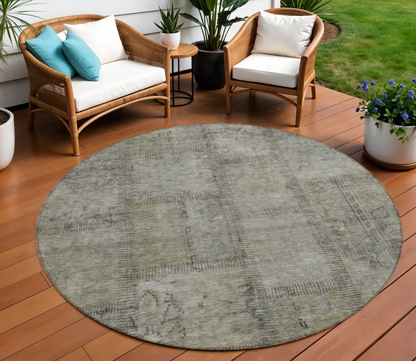 Homeroots 3' Beige Taupe And Brown Patchwork Washable Area Rug For Indoor Or Outdoor Spaces, Stylish & Durable 8' Round Polyester 581625