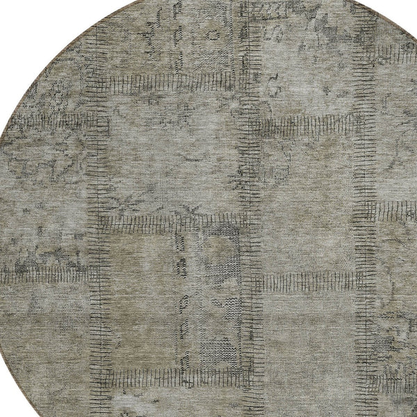 Homeroots 3' Beige Taupe And Brown Patchwork Washable Area Rug For Indoor Or Outdoor Spaces, Stylish & Durable 8' Round Polyester 581625
