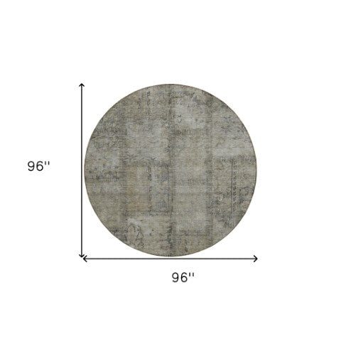 Homeroots 3' Beige Taupe And Brown Patchwork Washable Area Rug For Indoor Or Outdoor Spaces, Stylish & Durable 8' Round Polyester 581625
