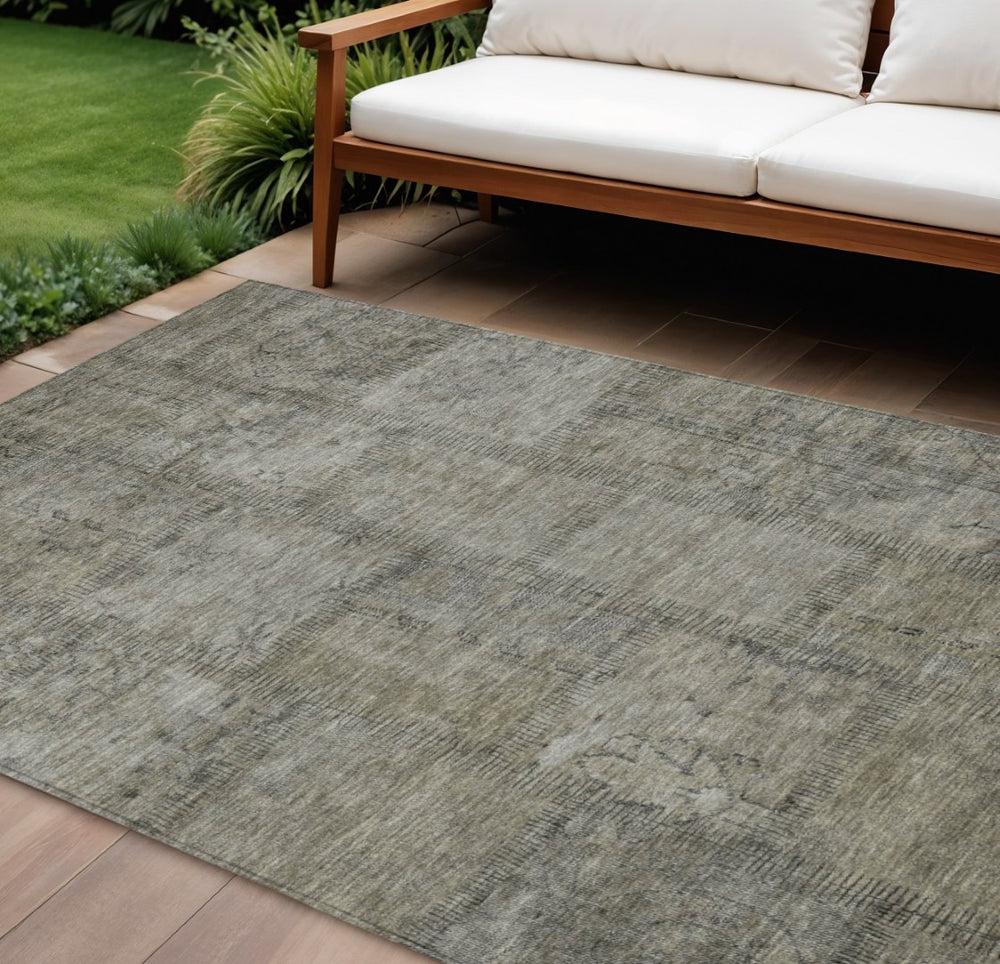 HomeRoots 9' Durable Taupe Brown and Beige Patchwork Area Rug – Stylish, Washable for Indoor and Outdoor Use 9' X 12' 581627