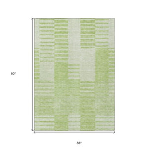 Homeroots 3' Stylish Artichoke Green And Mint Striped Washable Indoor-outdoor Area Rug For All Spaces 3' X 5' Polyester 581629