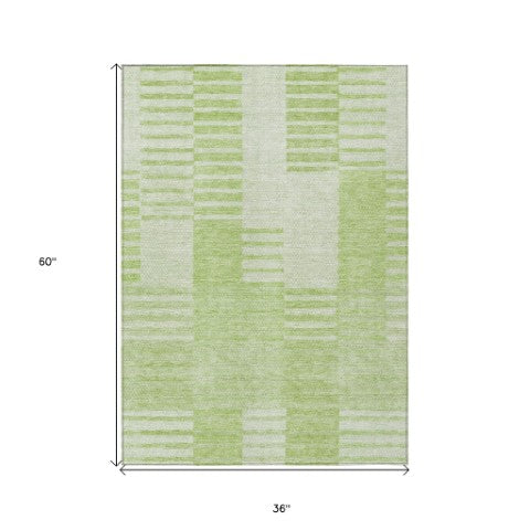 Homeroots 3' Stylish Artichoke Green And Mint Striped Washable Indoor-outdoor Area Rug For All Spaces 3' X 5' Polyester 581629