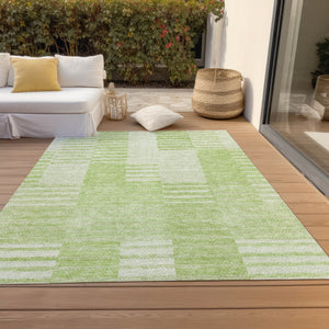 Homeroots 3' Stylish Artichoke Green And Mint Striped Washable Indoor-outdoor Area Rug For All Spaces 3' X 5' Polyester 581629