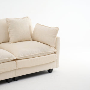 English Elm Beige Chenille Sectional Sofa with Modular Ottoman for Living Room or Studio Beige W2603S00001
