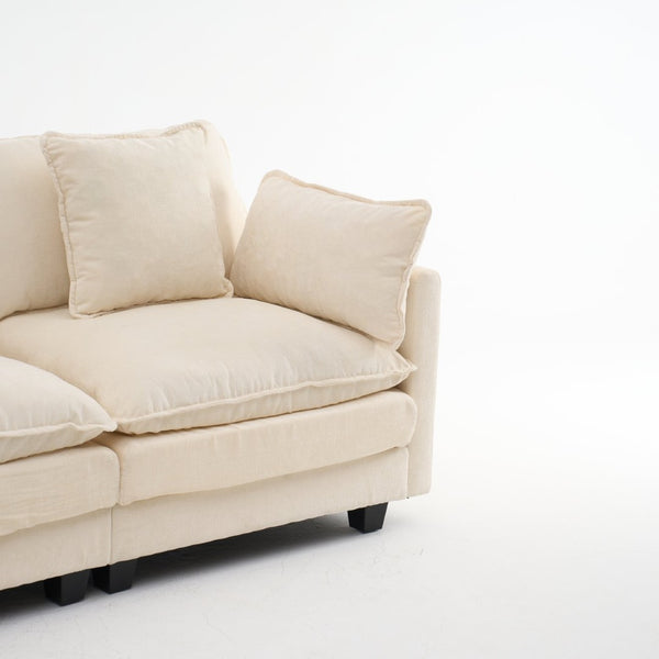 English Elm Beige Chenille Sectional Sofa with Modular Ottoman for Living Room or Studio Beige W2603S00001