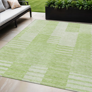 Homeroots 3' Stylish Artichoke Green And Mint Striped Washable Indoor-outdoor Area Rug For All Spaces 5' X 8' Polyester 581630