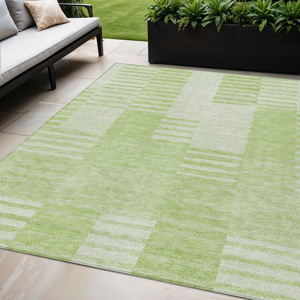 Homeroots 3' Stylish Artichoke Green And Mint Striped Washable Indoor-outdoor Area Rug For All Spaces 5' X 8' Polyester 581630