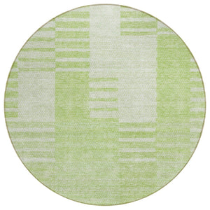 HomeRoots 5' Artichoke Green and Mint Striped Washable Area Rug for Indoor and Outdoor Spaces, Easy Care 8' Round 581631