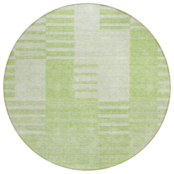 HomeRoots 5' Artichoke Green and Mint Striped Washable Area Rug for Indoor and Outdoor Spaces, Easy Care 8' Round 581631
