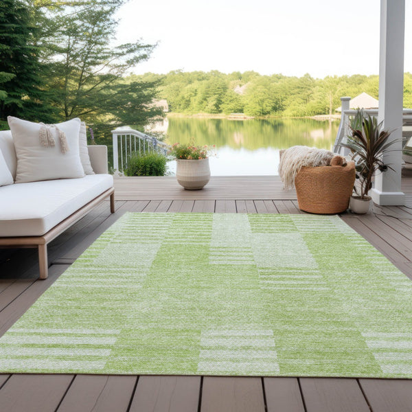 Homeroots 3' Stylish Artichoke Green And Mint Striped Washable Indoor-outdoor Area Rug For All Spaces 9' X 12' Polyester 581633