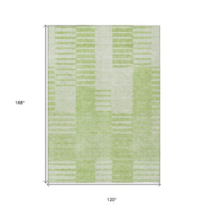 Homeroots 3' Stylish Artichoke Green And Mint Striped Washable Indoor-outdoor Area Rug For All Spaces 10' X 14' Polyester 581634